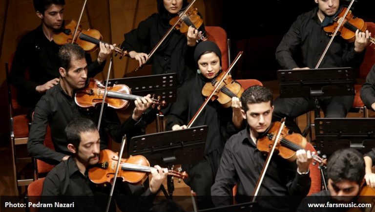 The first violinist in the concert of Tonic Orchestra Contucted by Reza Kehrizi
